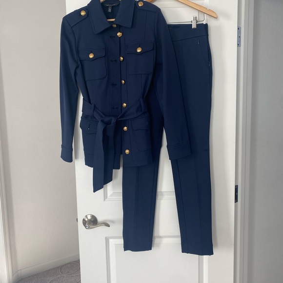 White House Black Market Dark Blue Utility Jacket with Gold Buttons with pants - Picture 7 of 7